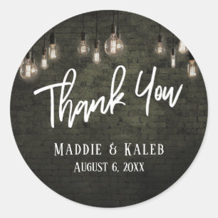 Bold Industrial Bricks w/ Edison Lights Thank You Classic Round Sticker