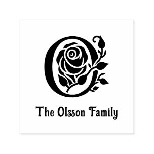 Bold Initial with Rose Family Name Date Estd N Wh Self-inking Stamp