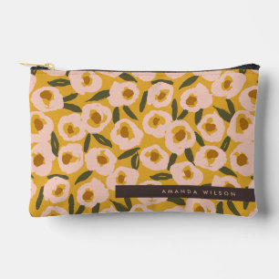Bold Inky Floral Pattern Hand-Drawn Botanical Accessory Pouch
