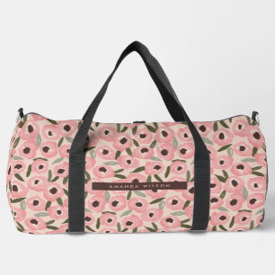 Bold Inky Floral Pattern Hand-Drawn Botanical Duffle Bag