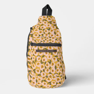 Bold Inky Floral Pattern Hand-Drawn Botanical Sling Bag