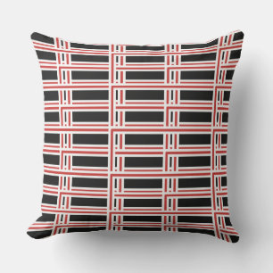 Bold Interlocking Red and White Rectangle Pattern Cushion