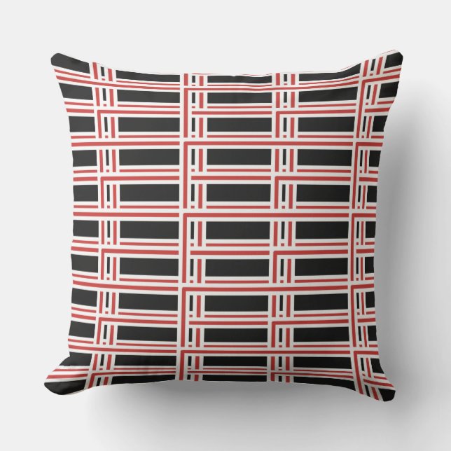 Bold Interlocking Red and White Rectangle Pattern Cushion (Front)