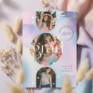 Bold Iridescent Watercolor Photo Grad Announcement