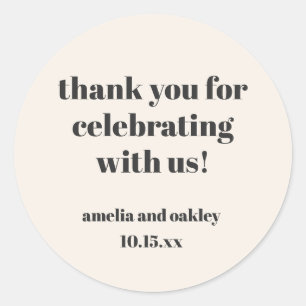 Bold Ivory Black Retro Custom Wedding Thank You  Classic Round Sticker
