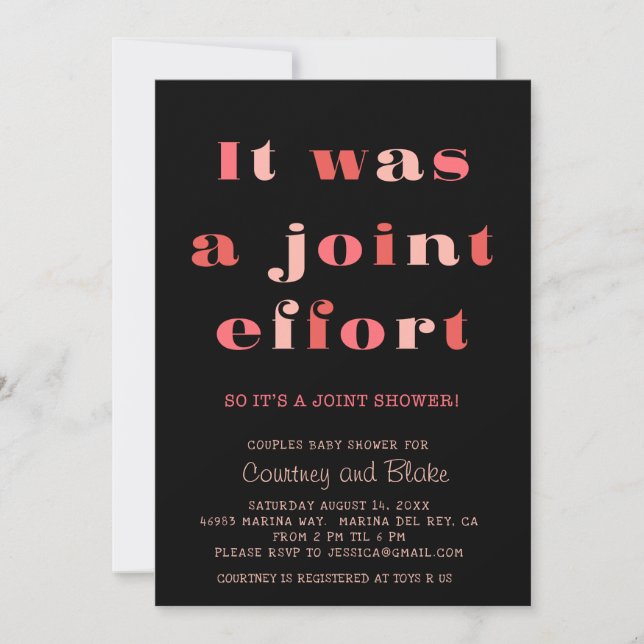 Bold Joint Effort Baby Shower Invitation Orange (Front)