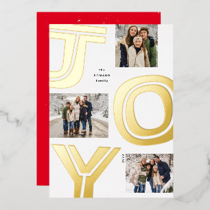 Bold joy simple modern three photo gold Christmas