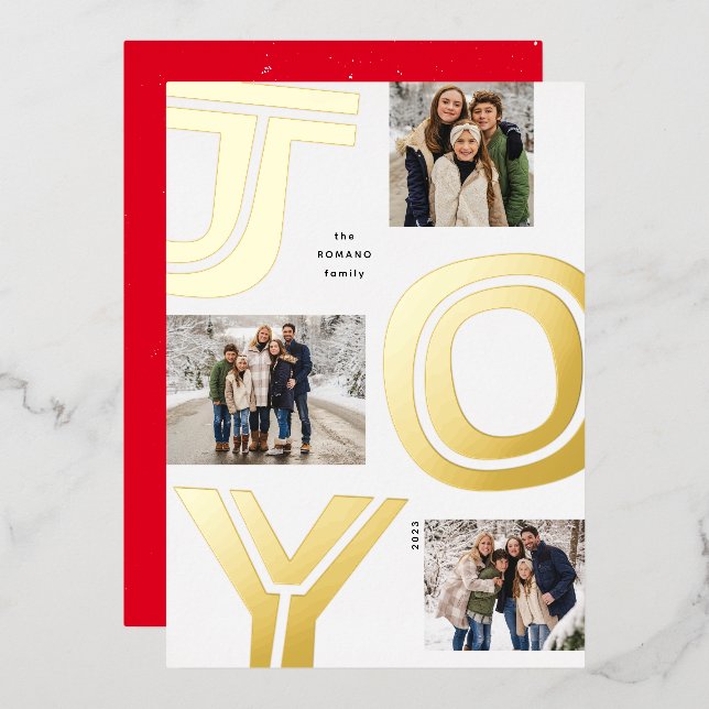 Bold joy simple modern three photo gold Christmas (Front/Back)