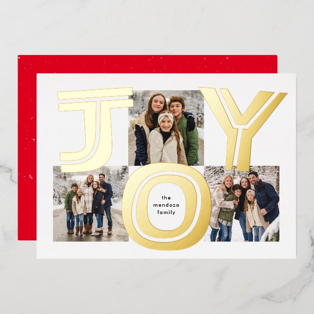 Bold joy three photo modern red Christmas (Front/Back)