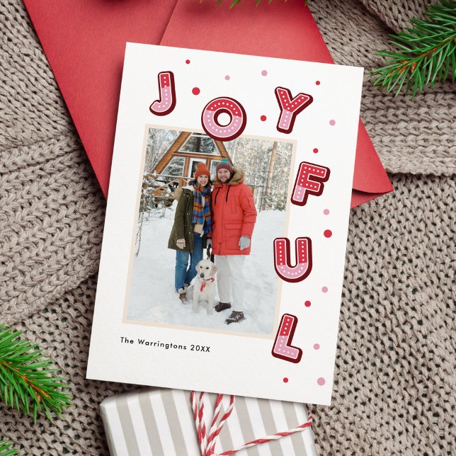 Bold Joyful Whimsical Typography Christmas Photo  Holiday Card (Bold, whimsical, 3D, joyful typography Christmas photo card)
