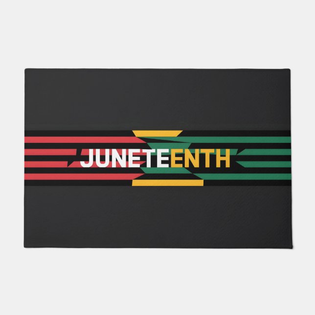 Bold Juneteenth Graphic Red, Yellow & Green Strip Doormat (Front)