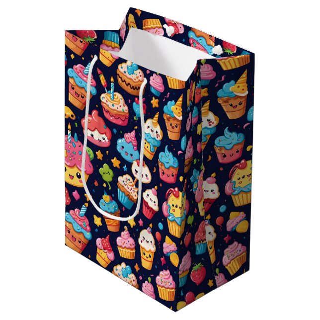 Bold Kawaii Birthday Pattern Medium Gift Bag (Front Angled)