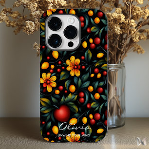 Bold Khokhloma-Inspired Floral Modern Elegance iPhone 14 Pro Case