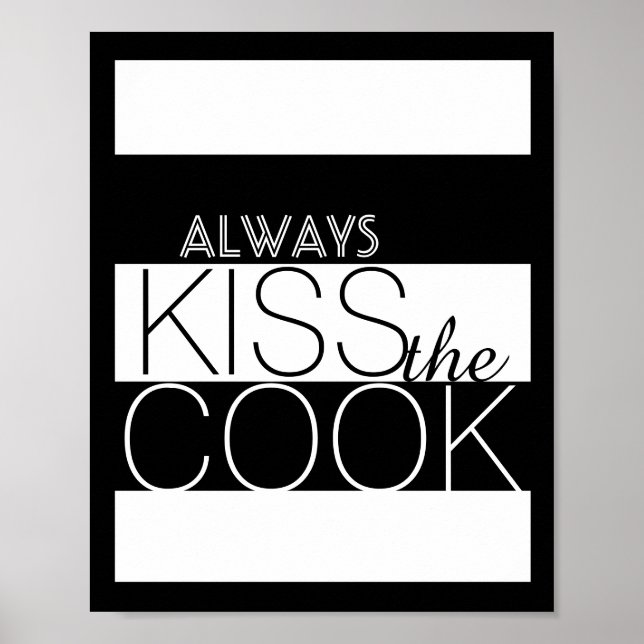 bold kitchen poster kiss the cook black and white (Front)