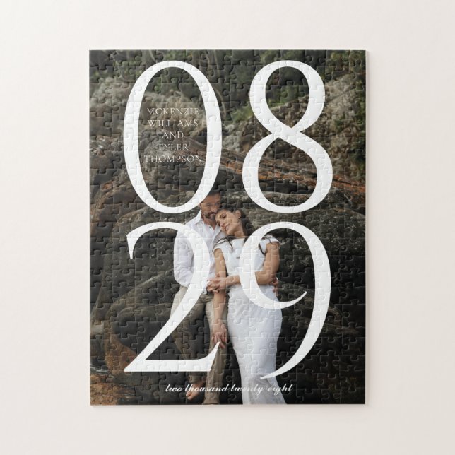 Bold Large Numeral Date with Photo Background Jigsaw Puzzle (Vertical)
