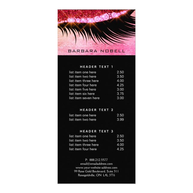Bold Lashes Lash Makeup Service Menu Pink (Front)