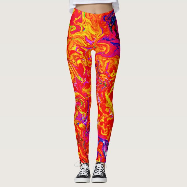 Bold Lava Colours Abstract Design Leggings (Front)