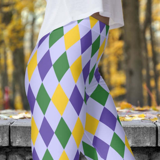 Bold Lavender Harlequin Check Patten Leggings (Harlequin and Lavender Leggings)