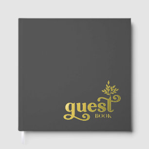 Bold Leaf Motif Typography Any Colour Background Guest Book