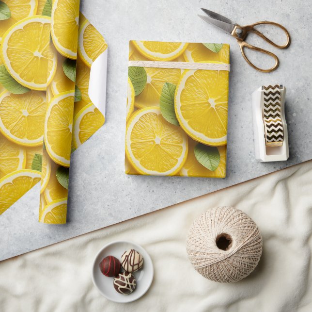 Bold Lemon Slice Glossy Gift Wrapping Paper (Crafts)
