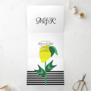 Bold Lemon Stripes Geometrical Wedding Tri-Fold Invitation
