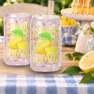 Bold Lemon Typography Yellow Citrus Can Glass