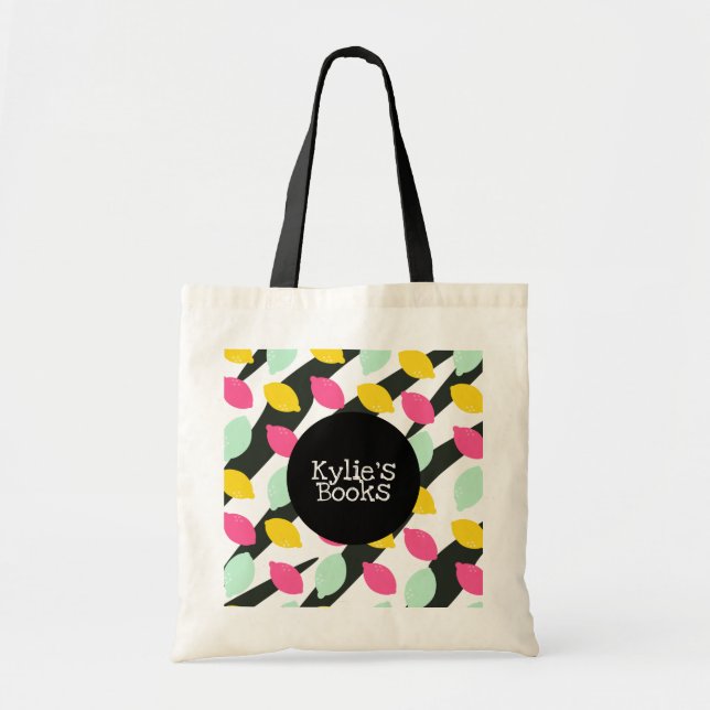 Bold Lemonade Lemons Limes Custom Library Books Tote Bag (Front)