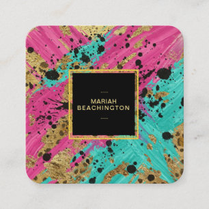 ** Bold Leopard Abstract Animal Neon Gold AP93  Square Business Card