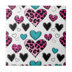 Bold Leopard Heart Love – Pink, Black & Teal (2) Tile