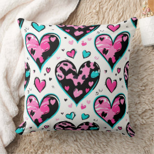 Bold Leopard Heart Love – Pink, Black & Teal (4) Cushion