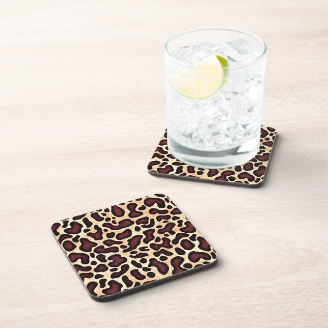 Bold Leopard Print Pattern Brown Black Tan Spot -  Coaster (Right Side)
