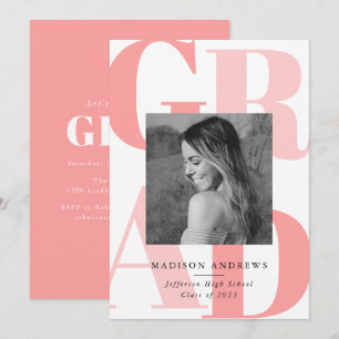 Bold Letters Coral   Photo Graduation Party Invitation