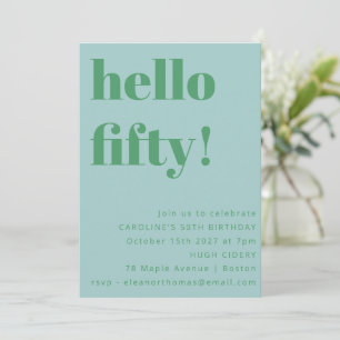 Bold Light Blue Cute Simple Modern 50th Birthday Invitation