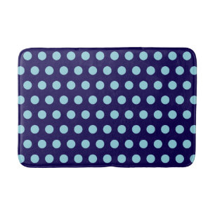 Bold Light Blue Polka Dots on Navy Blue Bath Mat