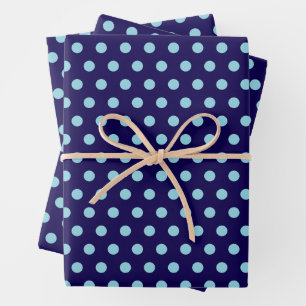 Bold Light Blue Polka Dots on Navy Blue  Wrapping Paper Sheet