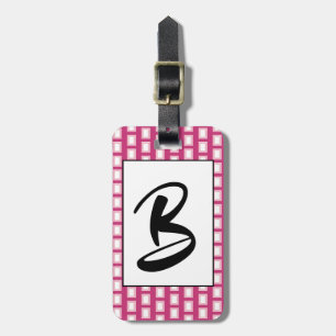 Bold Light Pink and White Funky Retro Monogram Luggage Tag