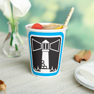 Bold Lighthouse Beacon with Ocean Waves Icon  Paper Cups