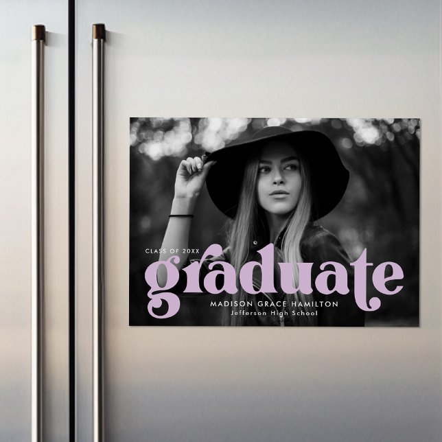 Bold Lilac Typography Photo Graduation Magnetic Invitation (Creator Uploaded)