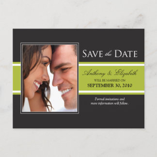 Bold Lime Green Stripe Save the Date Postcard