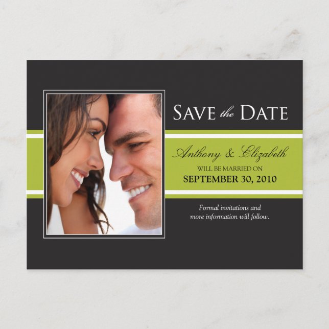 Bold Lime Green Stripe Save the Date Postcard (Front)