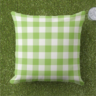 Bold Lime Green White Gingham Plaid Check Cushion