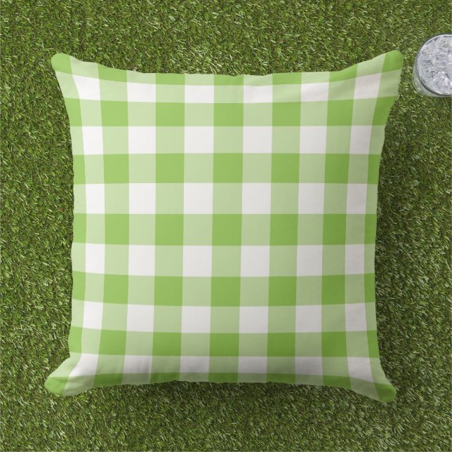 Bold Lime Green White Gingham Plaid Check Cushion (Grass)