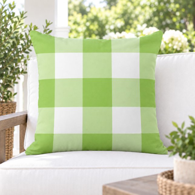 Bold Lime Green White Large Gingham Check Cushion (Creator Uploaded)
