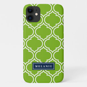 Bold Lime Moroccan Lattice Navy Name Template Case-Mate iPhone Case