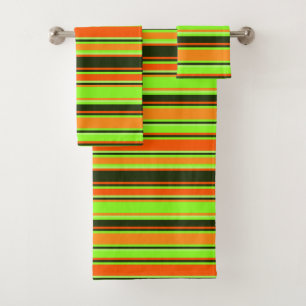 Bold Lime, Orange, & Tangerine Striped Towel Set