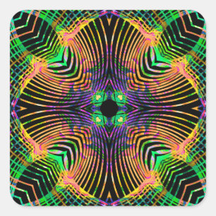 Bold Line Mandala  Orange,Green Square Sticker