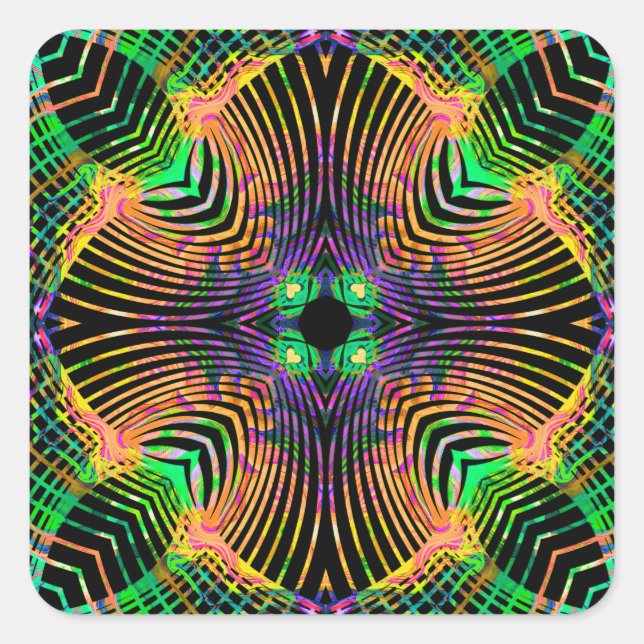 Bold Line Mandala  Orange,Green Square Sticker (Front)