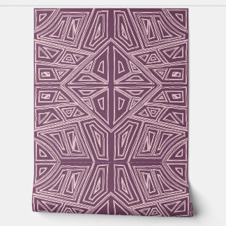 Bold Lines - Symmetrical Tile - Mauve and Beige Wallpaper