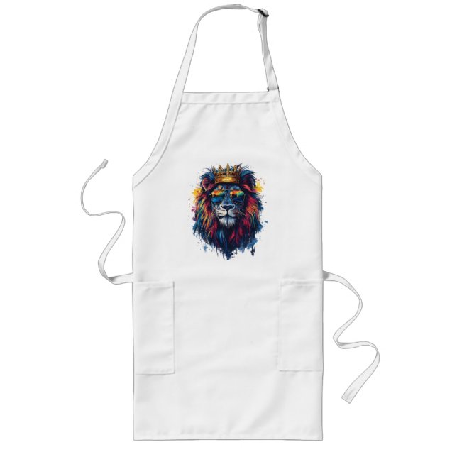 Bold Lion Head with Sunglasses and Crown Long Apron (Front)