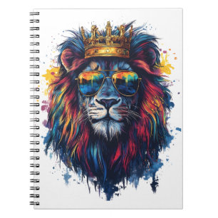 Bold Lion Head with Sunglasses and Crown Notebook